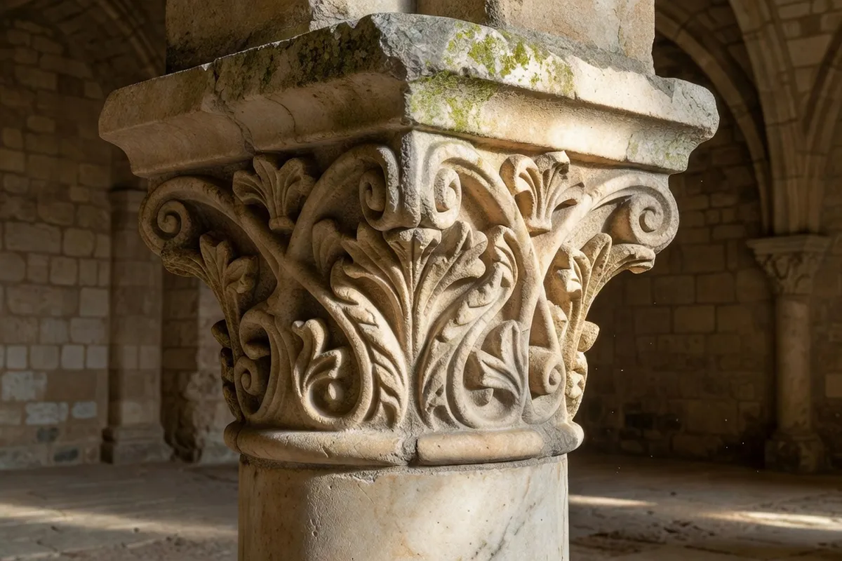 Détail de façade et maçonnerie romane de la cathédrale Saint-Pons
