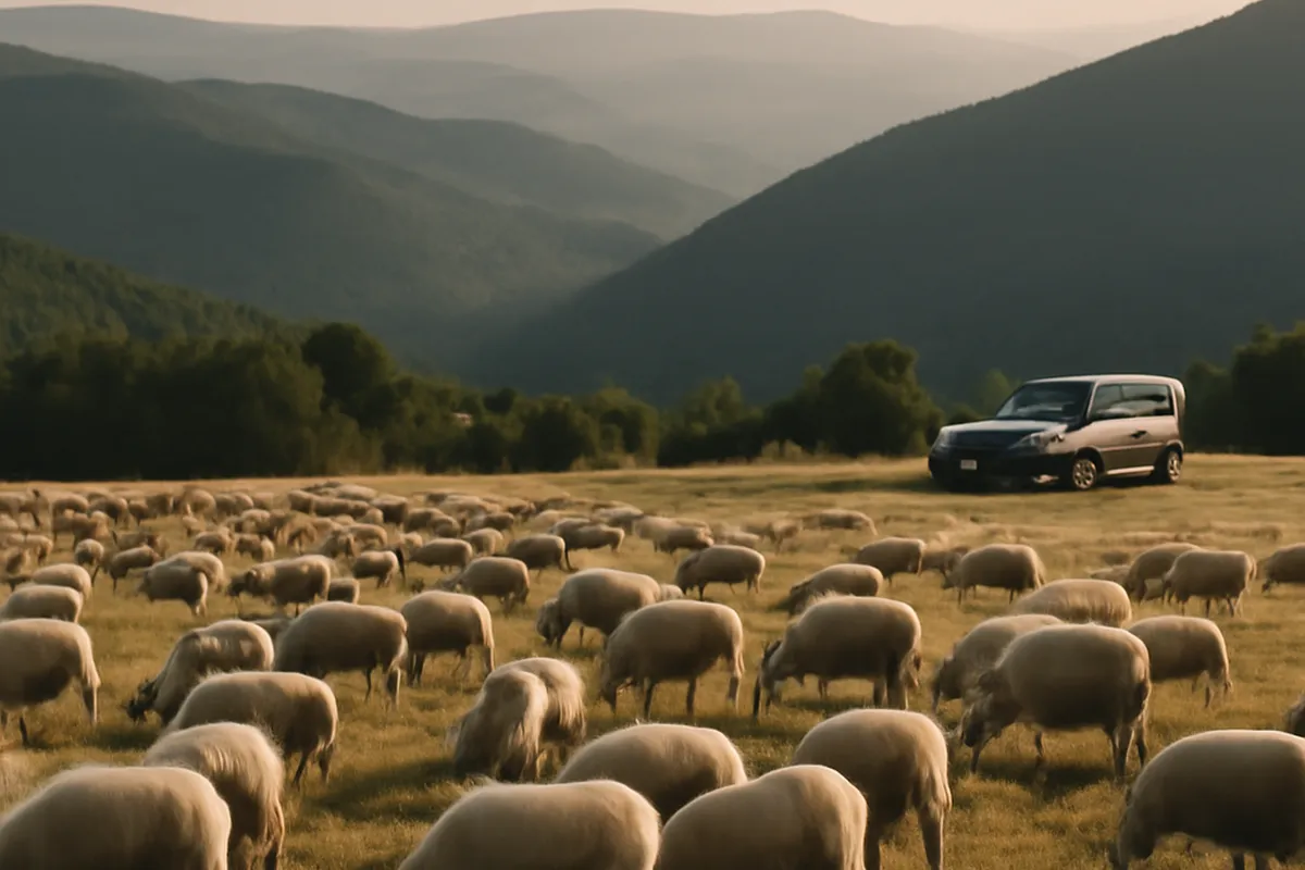 Sentier balisé traversant une forêt de châtaigniers dans le Parc naturel régional du Haut-Languedoc