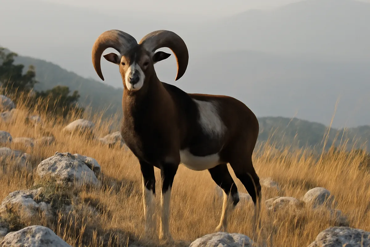 Mouflons sur une pente rocheuse du Haut-Languedoc