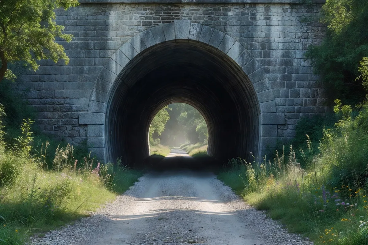 Cyclistes sur la Voie Verte Passa Païs entre arbres et ancienne voie ferrée